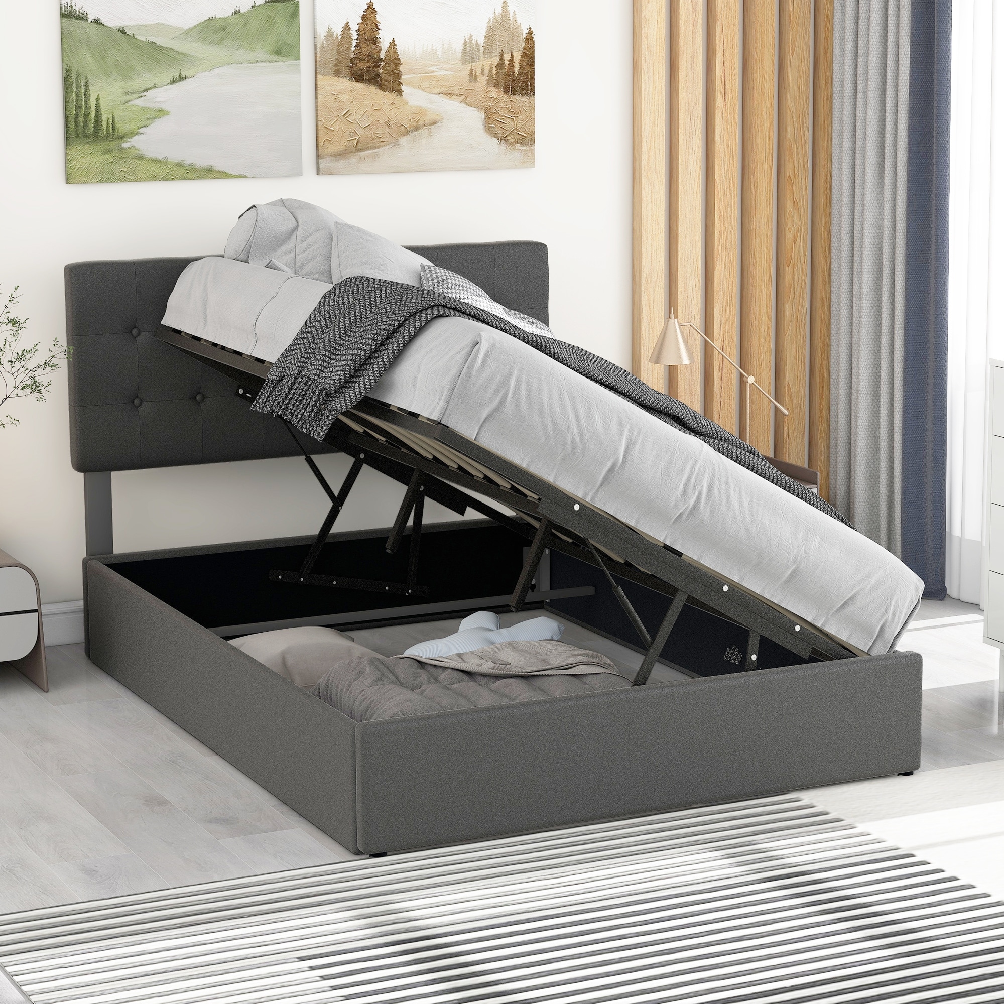 Full size bed frame cheap with storage underneath