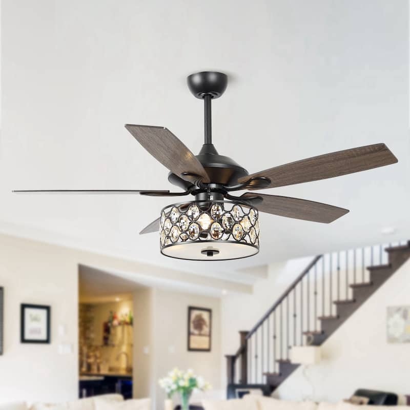 52" Modern 4-Light Chandelier Crystal Ceiling Fan with Remote