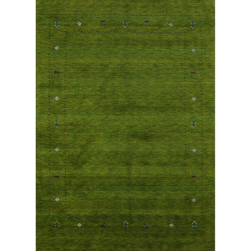 Green Gabbeh Area Rug Hand-Knotted Wool Carpet - 5'3" x 7'7"
