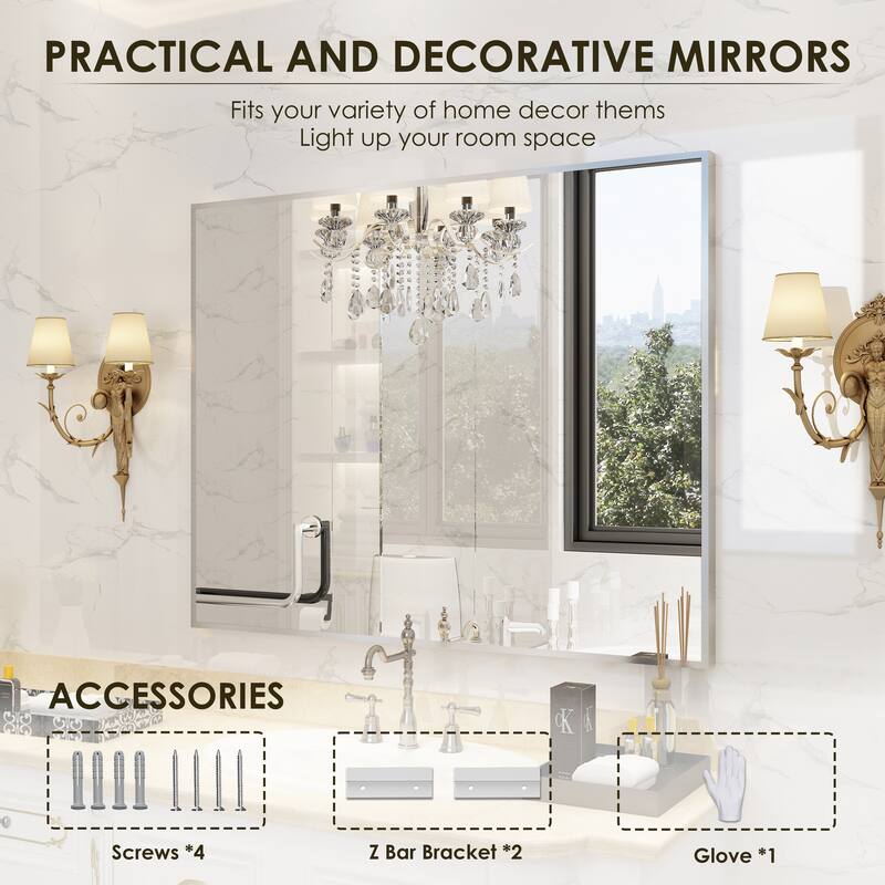 QuivaraView Wall Mounted Aluminum Frame Bathroom Vanity Mirror
