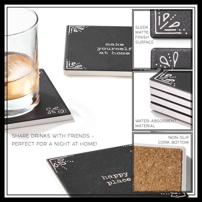 Happy Place Set Of 4 Ceramic Coasters 4.25''D - 4.25 in. diameter