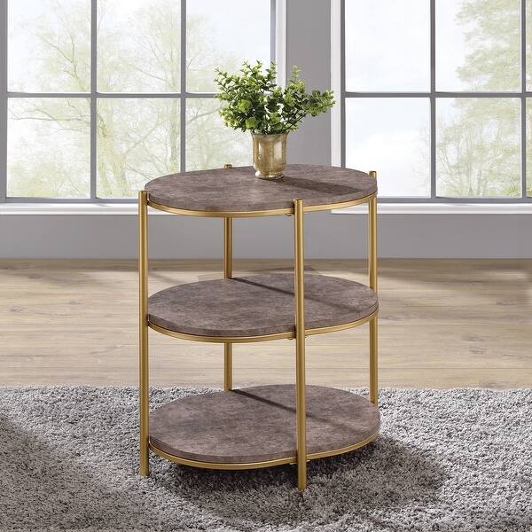 OS Home and Office Furniture Renton 3Tier Oval Table with Brown Stone
