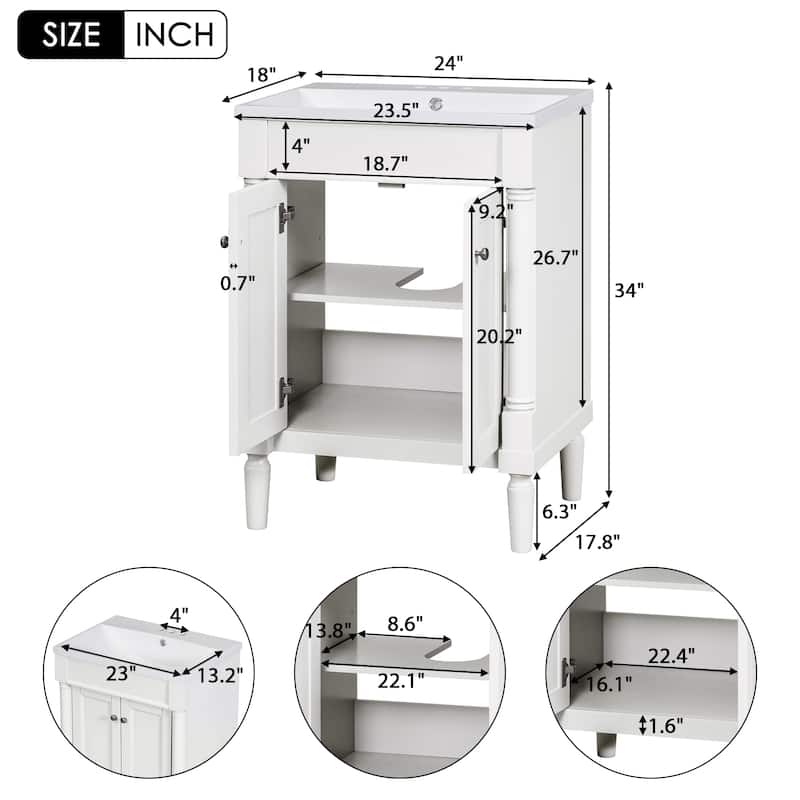 24'' Bathroom Vanity with Top Sink, 2-Tier Modern Bathroom Storage Cabinet