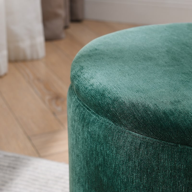 2-Piece Set Round Chenille Storage Ottoman, Equipped with a Drum Shaped Small Stool,Storage Space