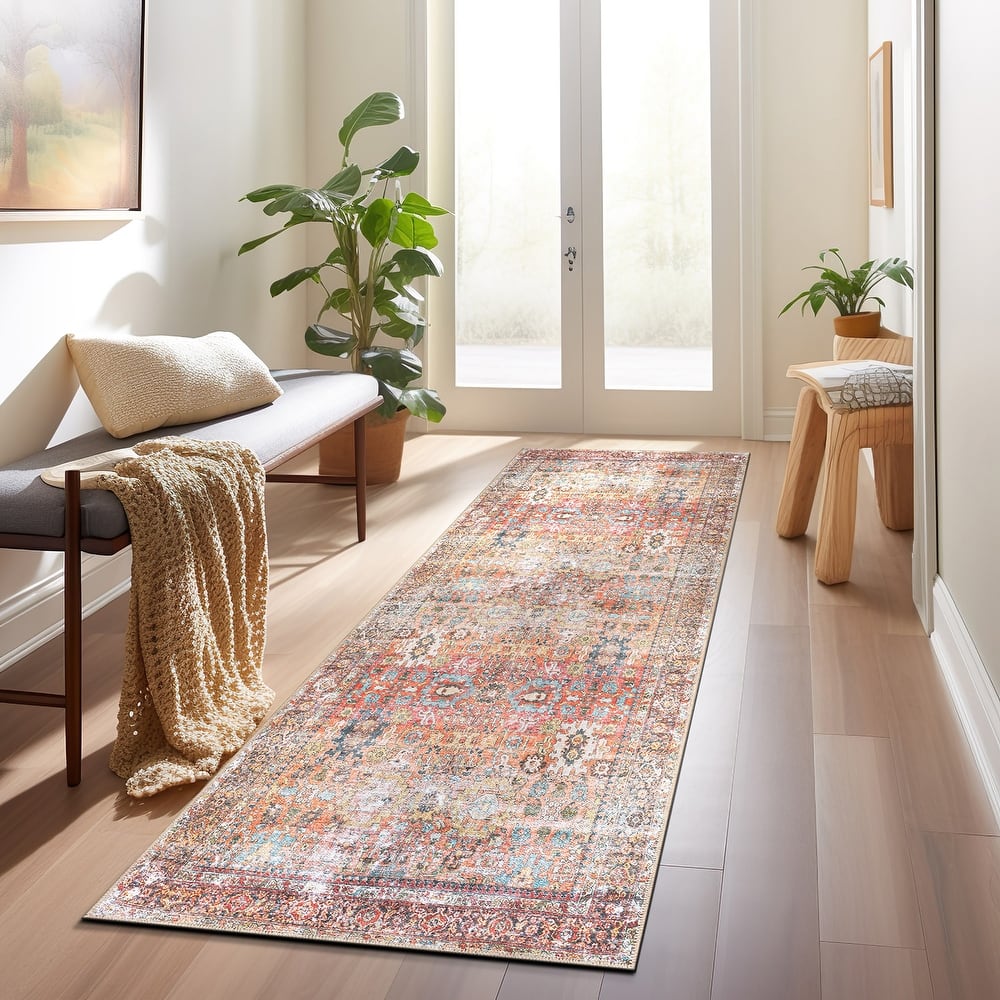 World Rug Gallery Transitional Distressed Washable Non-Slip Area Rug