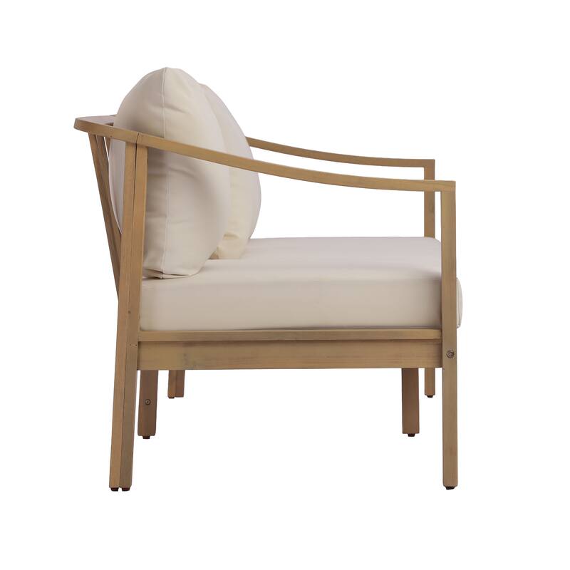 Christopher Knight Home - Elva 5-Piece Outdoor Acacia Wood Patio Conversation Set with Slatted Coffee Table & Cushions