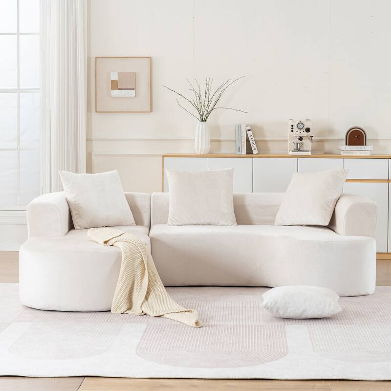 Modular L-Shaped Sectional Sofa, Deep Seat Cloud Couch, No Assembly - Beige