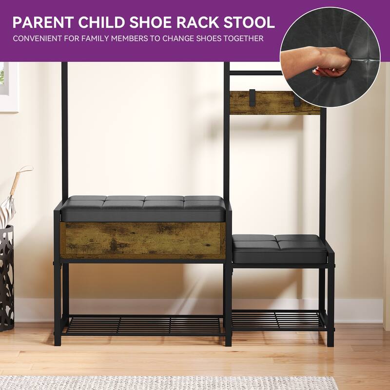 Entryway Bench with Coat Rack 4-in-1 Hall Tree and Bench