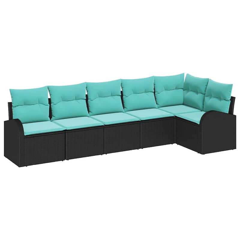 vidaXL 6/7 Garden Sofa Set with Cushions Black/Brown/Grey Poly Rattan - 113.8 x 48.8 x 27.2