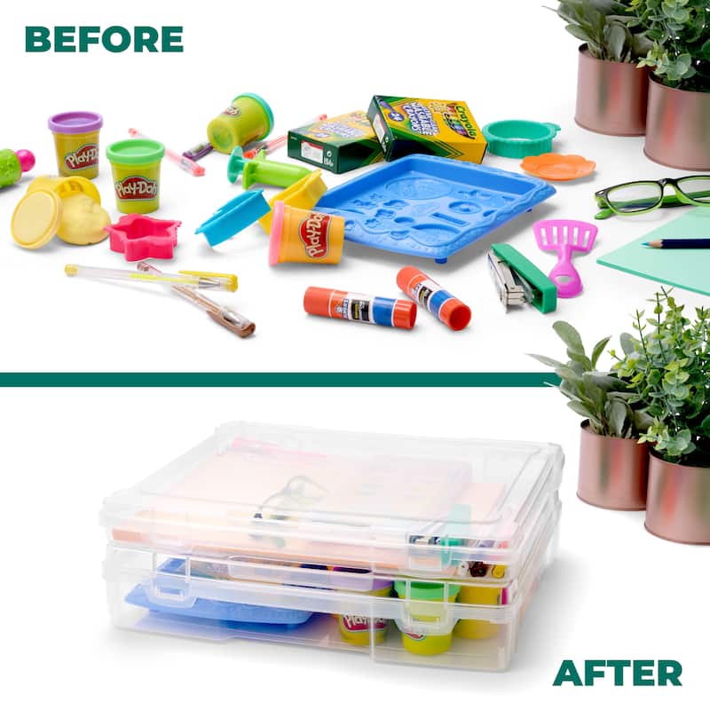 Sorbus Thin Clear Stackable Portable Project Case, Interior 10"x12" Snap-Tight Closure Storage Office Supplies - Set of 6