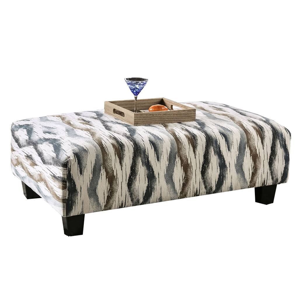Microfiber Upholstered Rectangular Ottoman, Zigzag Multi