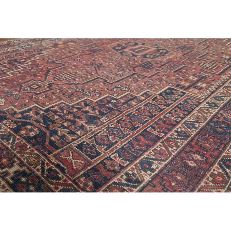 Geometric Sirjan Persian Vintage Area Rug Handmade Wool Carpet - 6'7"x 9'7"