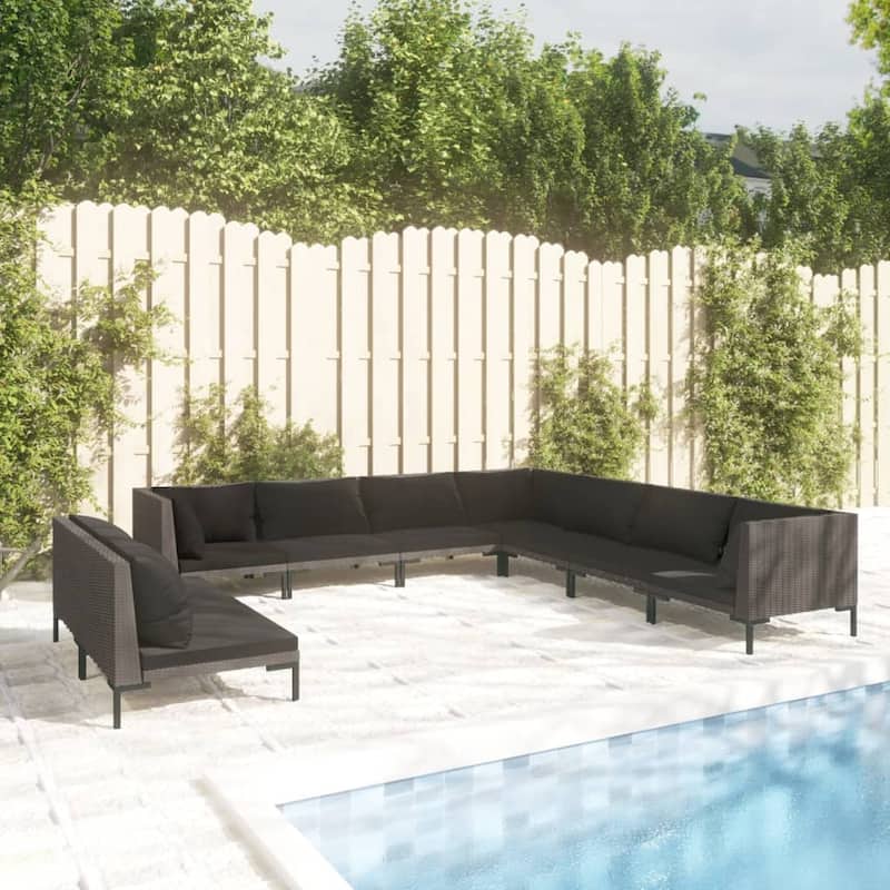 vidaXL Patio Lounge Set Outdoor Sectional Corner Sofa Poly Rattan Dark Grey - 27.6" x 27.6" x 24"