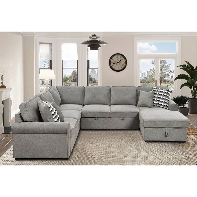 Removable Cushions Sectional Sofa with Storage Chaise and 4 Pillows