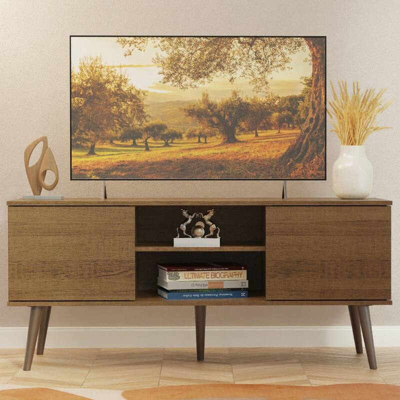 Madesa TV Stand Console with 2 Doors and 2 Shelves with Cable Management for 50, 55 Inch Media Storage