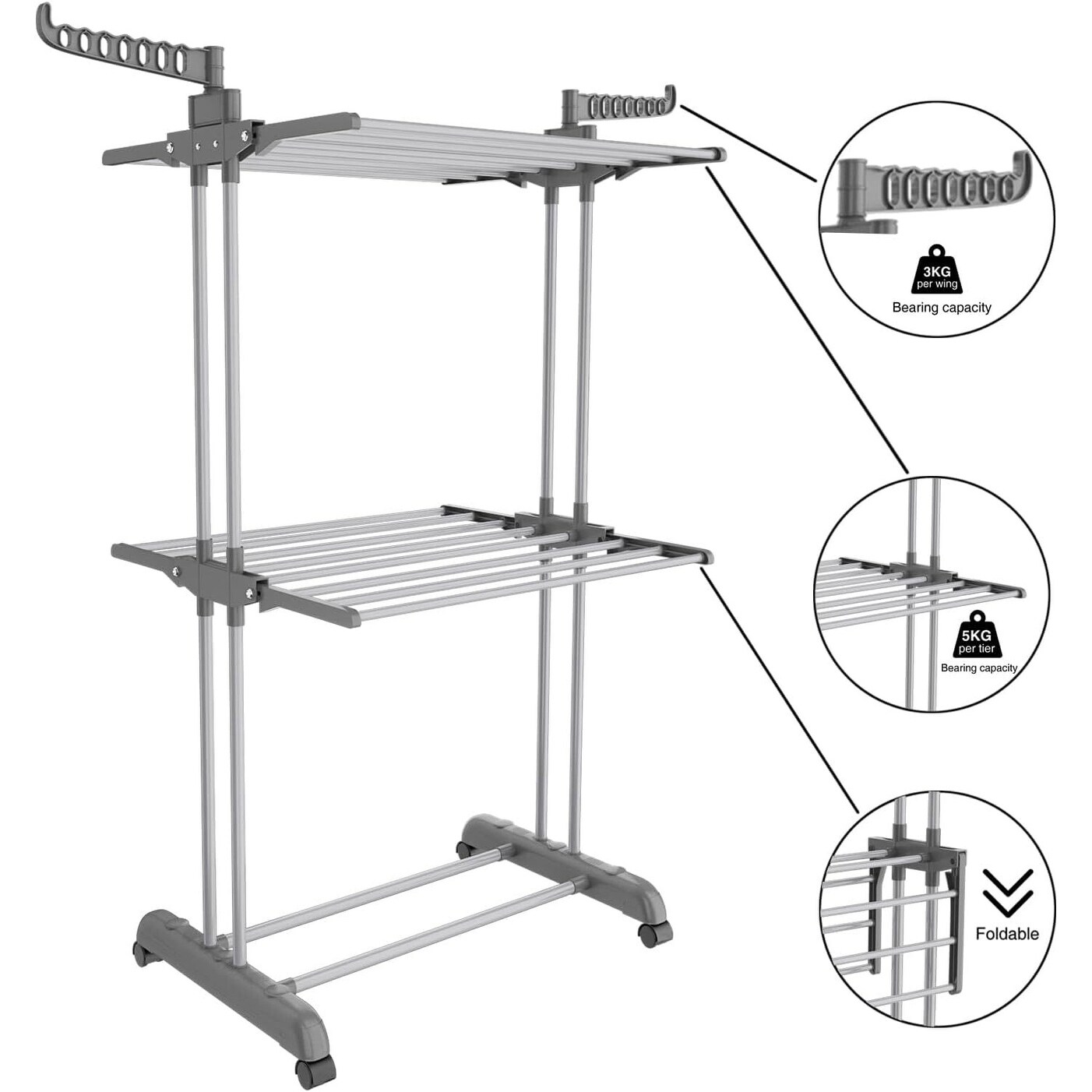 SONGMICS 2-Level Clothes Drying Rack, Stainless Steel Laundry Rack