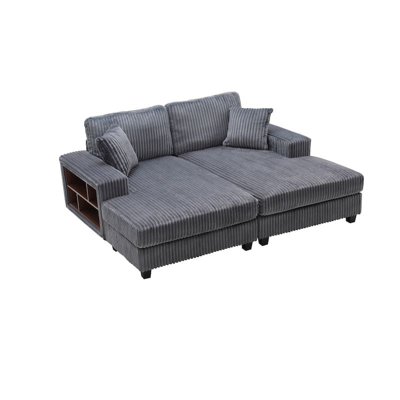 79.5" Corduroy Sectional Sofa Sleeper Sofa, Convertible Double Chaise Lounges Couch