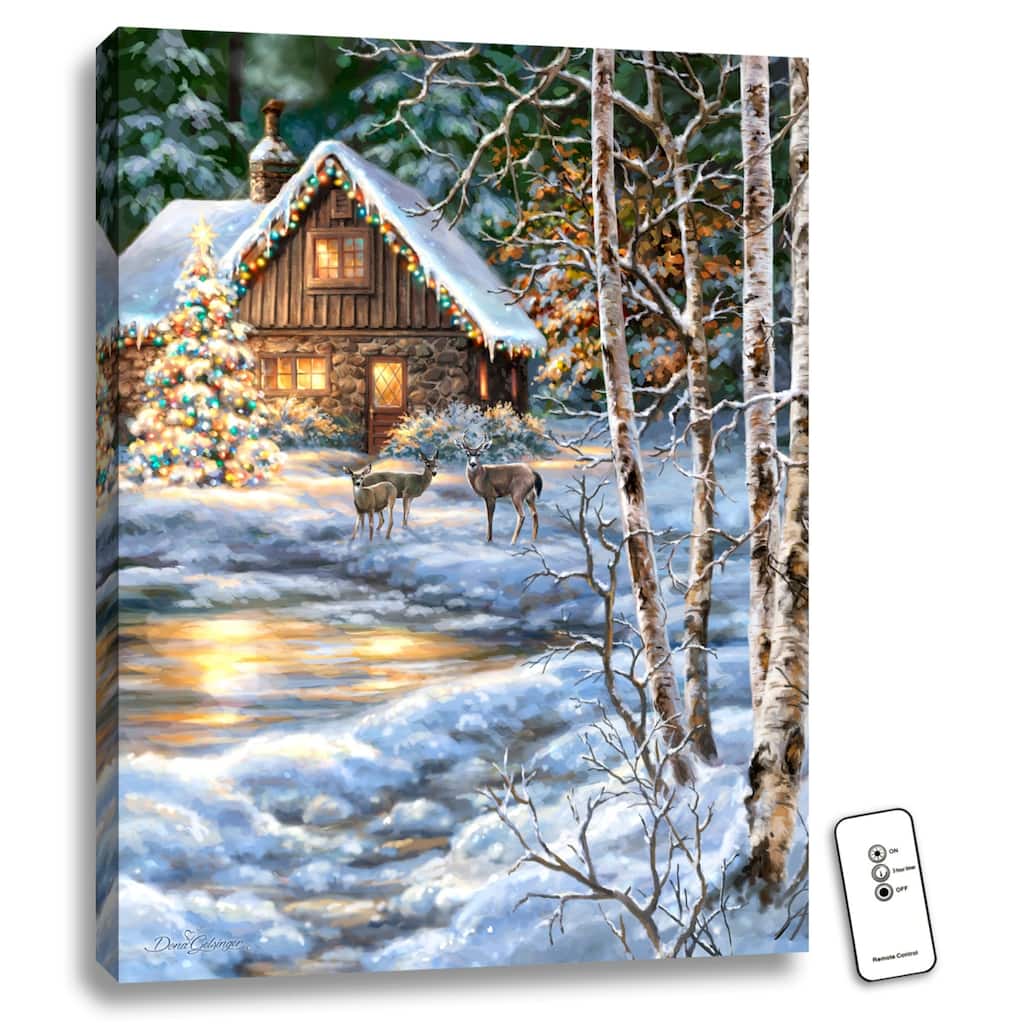 24" x 18" White Brown Christmas at the Cabin Wall Art Remote Control