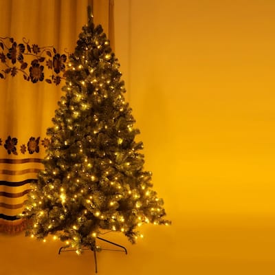 Pre-lit Christmas Tree 7.5ft Artificial Hinged Xmas Tree with 400 Pre-strung Led Lights Foldable Stand