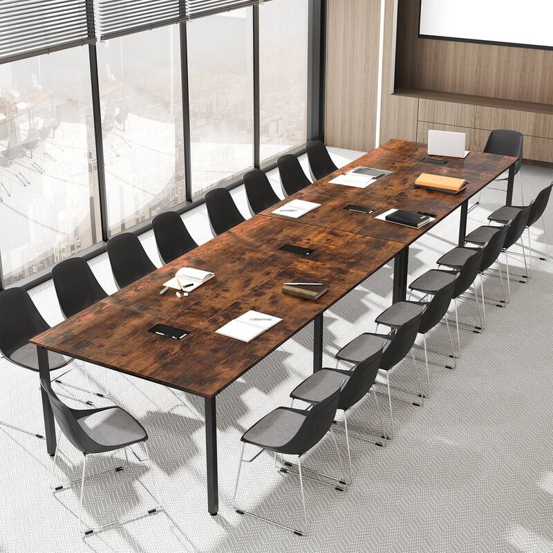 Engineered Wood Conference Table for 10 with Cable Grommets and Metal Frame