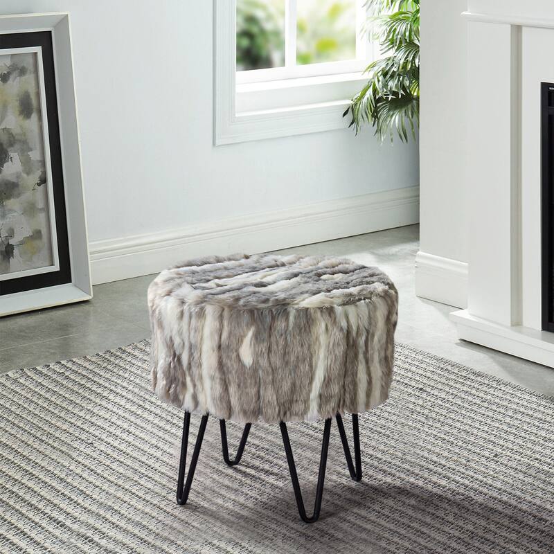 Home Soft Things Jacquard Chenille Two Tone Round Ottoman - Grey - Large
