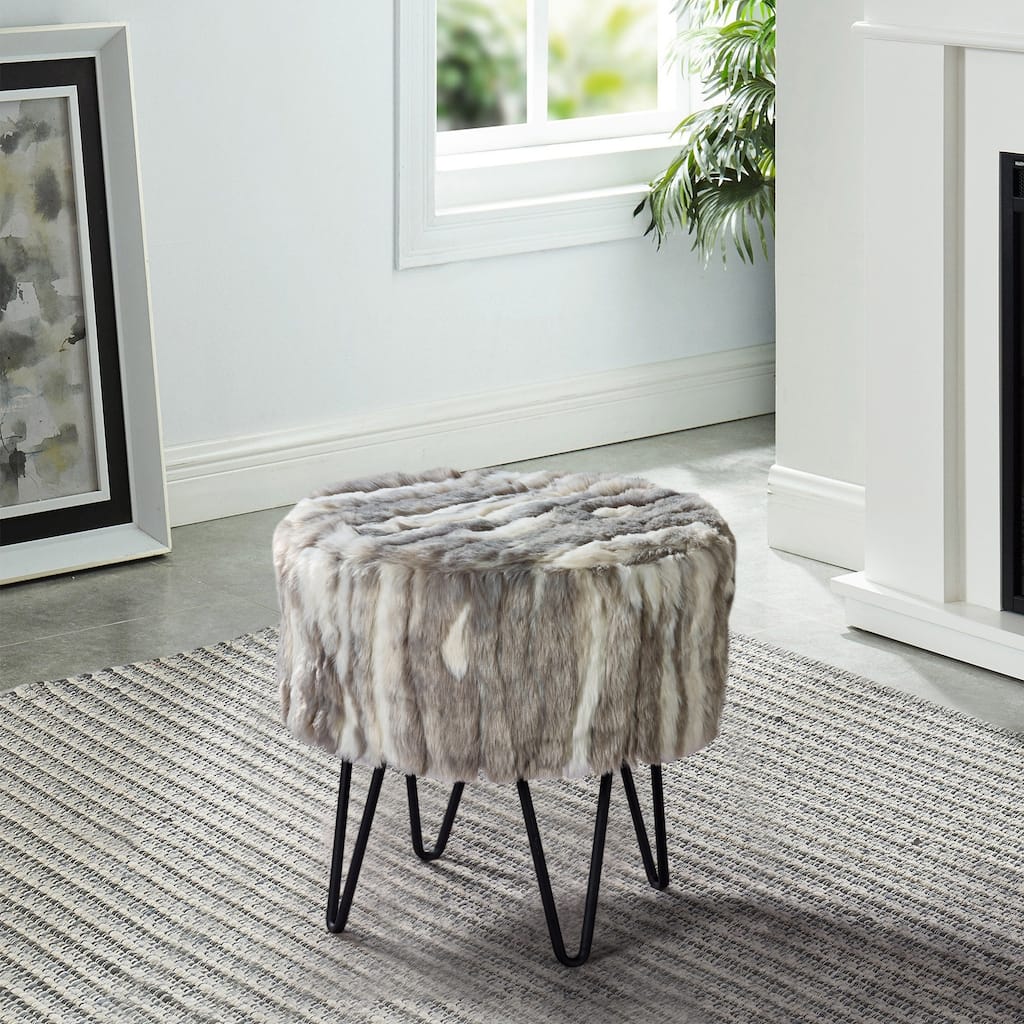 Home Soft Things Jacquard Chenille Two Tone Round Ottoman
