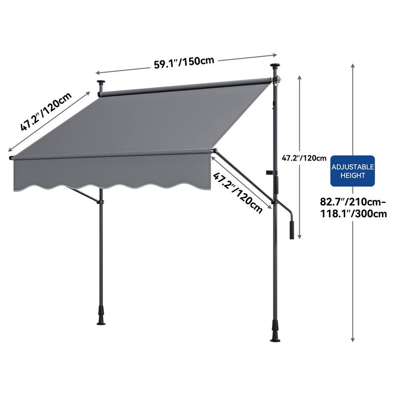 Mosis 13' x 4' Manual Retractable Awning, Non-Screw Freestanding Patio Sun Shade Shelter with Support Pole Stand
