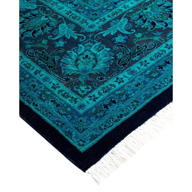 Overton Hand Knotted Wool Vintage Inspired Modern Contemporary Overdyed Navy Area Rug - 8' 1" x 10' 2"