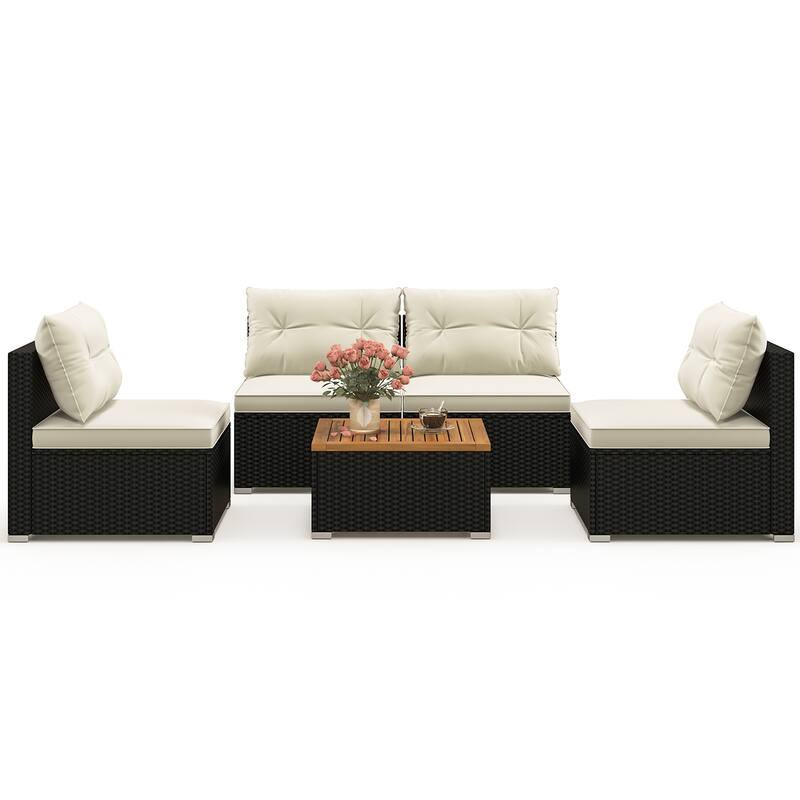 Gymax 5PCS Rattan Patio Conversation Sofa Set Outdoor Furniture Set w/
