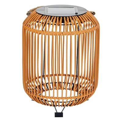 Aria Home Waterproof Solar Wicker Lantern with Rattan and LED Light