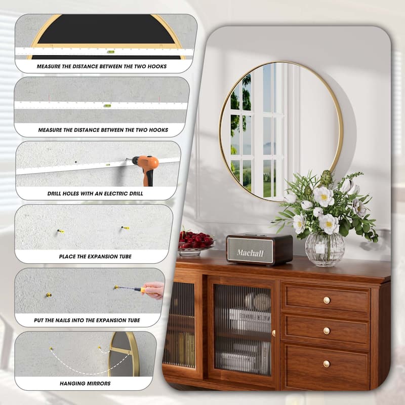 Modern Round Metal Frame Wall Mirror for Bathroom Vanity