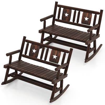 Costway 2 PCS Patio Rocking Bench Carbonized Wood Double Rocker Chair - See Details