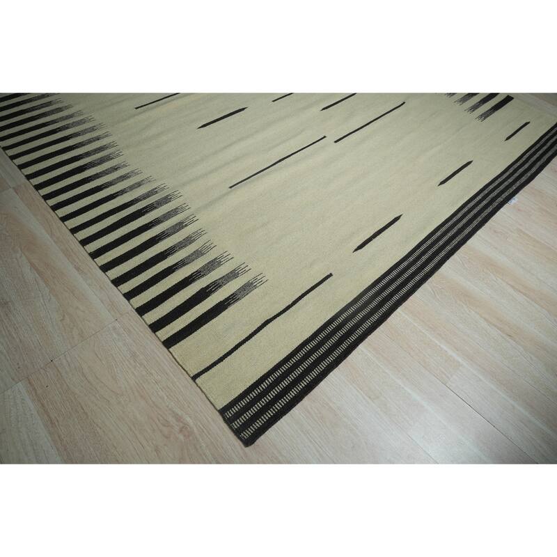 Home Decor Beige and Brown Hand-Woven Wool Flat Modern Weave Rug by EORC Elegant Area Rug for Adding Warmth and Contemporary