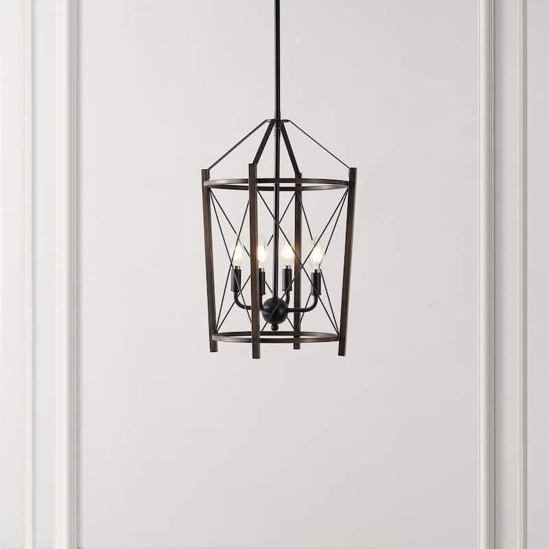 SAFAVIEH Lighting Beatrise 4-Light Adjustable Pendant Chandelier (LED Bulbs Included) - Black/Brown - 14Wx14Dx60H