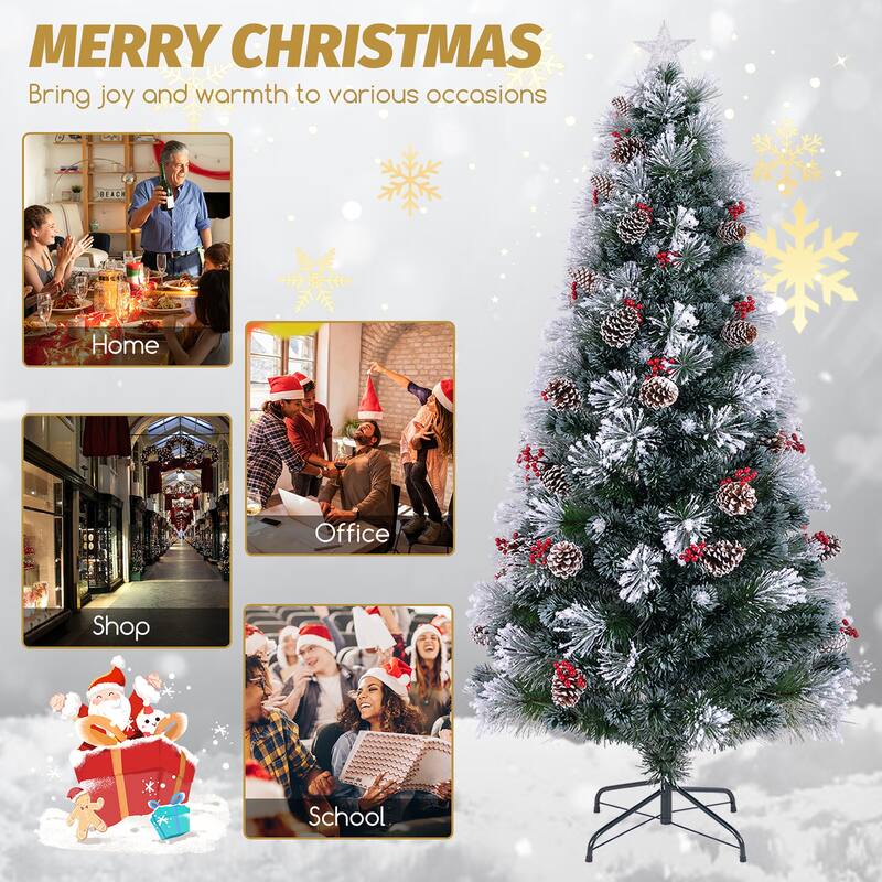 Gymax 5/6/7 FT Flocked Christmas Tree Artificial Xmas Tree