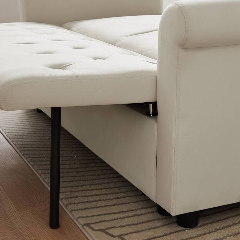 Velvet Convertible Loveseat Sleeper sofa with 2 Lumbar Pillows, Adjustable Pull-Out Bed and Removable Armrest