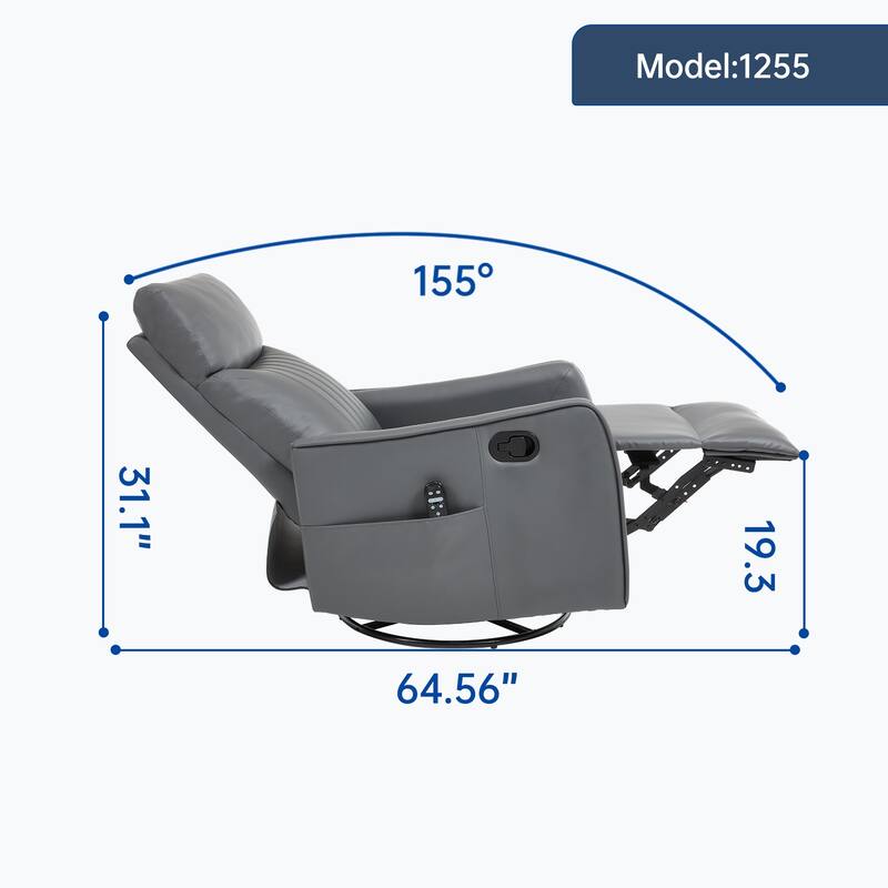 Faux Leather Heat Massage Manual Recliner Chair with Rocker and Swivel for Living Room