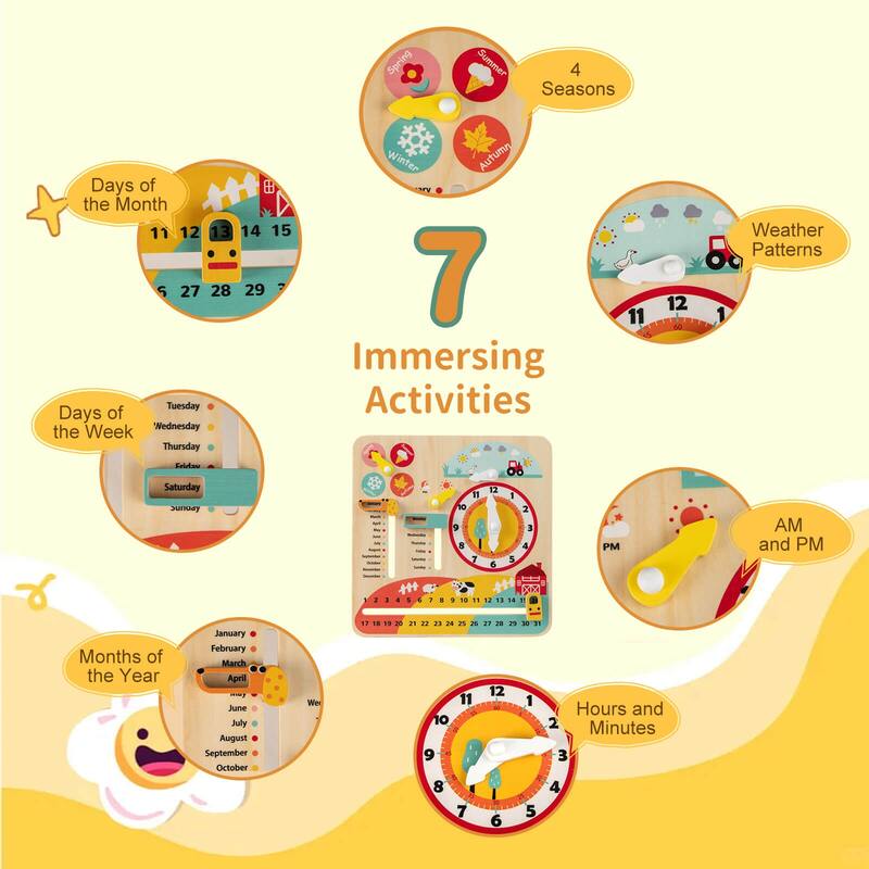 Costway Kids Montessori Educational Learning Toy with Clock, Seasons, - See Details