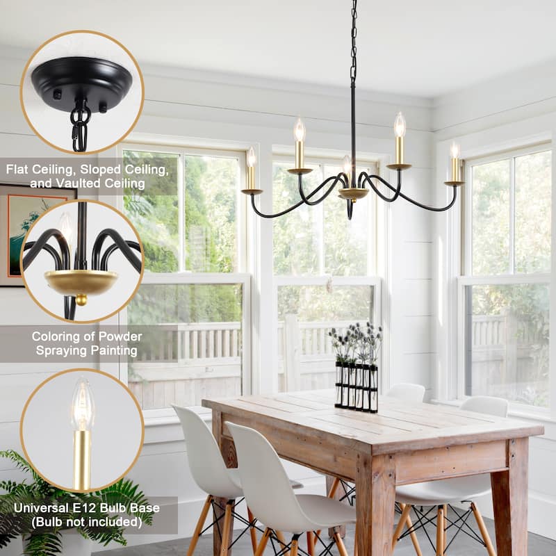 5-Light Rustic Farmhouse Candle Chandelier for Bedroom, Kitchen, Living Room and Foyer