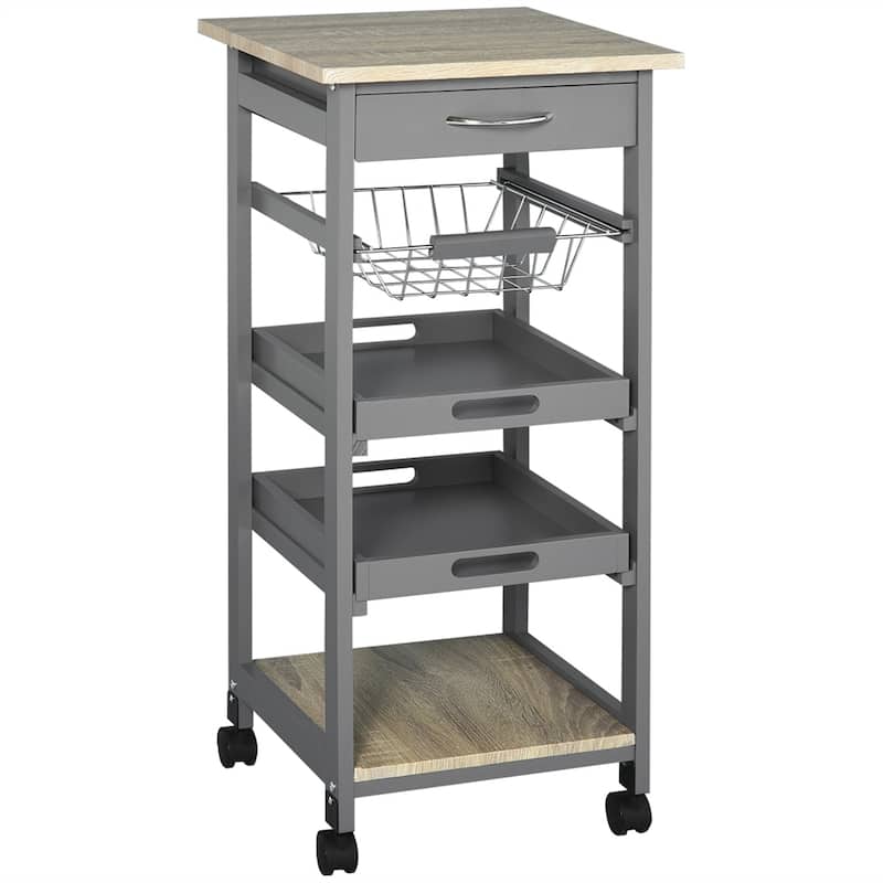 Mobile Kitchen Island Cart with Drawer and Slide-Out Storage Basket - N/A