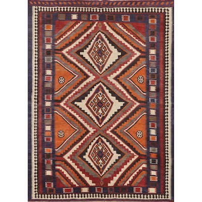 Kilim Qashqai Persian Vintage Rug Flatweave Home Decor Wool Carpet - 5'0"x 6'7"