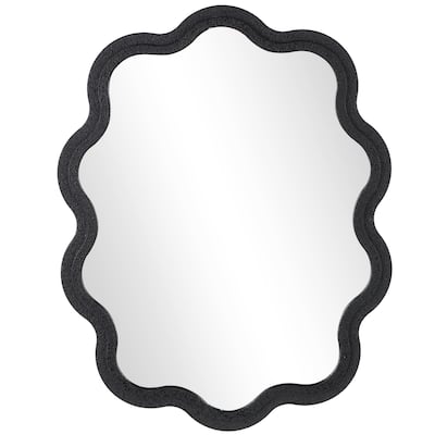 Wooden Handmade Wavy Wall Mirror with Dimensional Carved Frame - Black - Roche River Decor