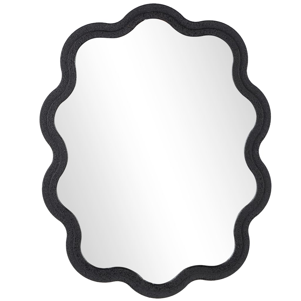 Wooden Handmade Wavy Wall Mirror with Dimensional Carved Frame - Black - Roche River Decor