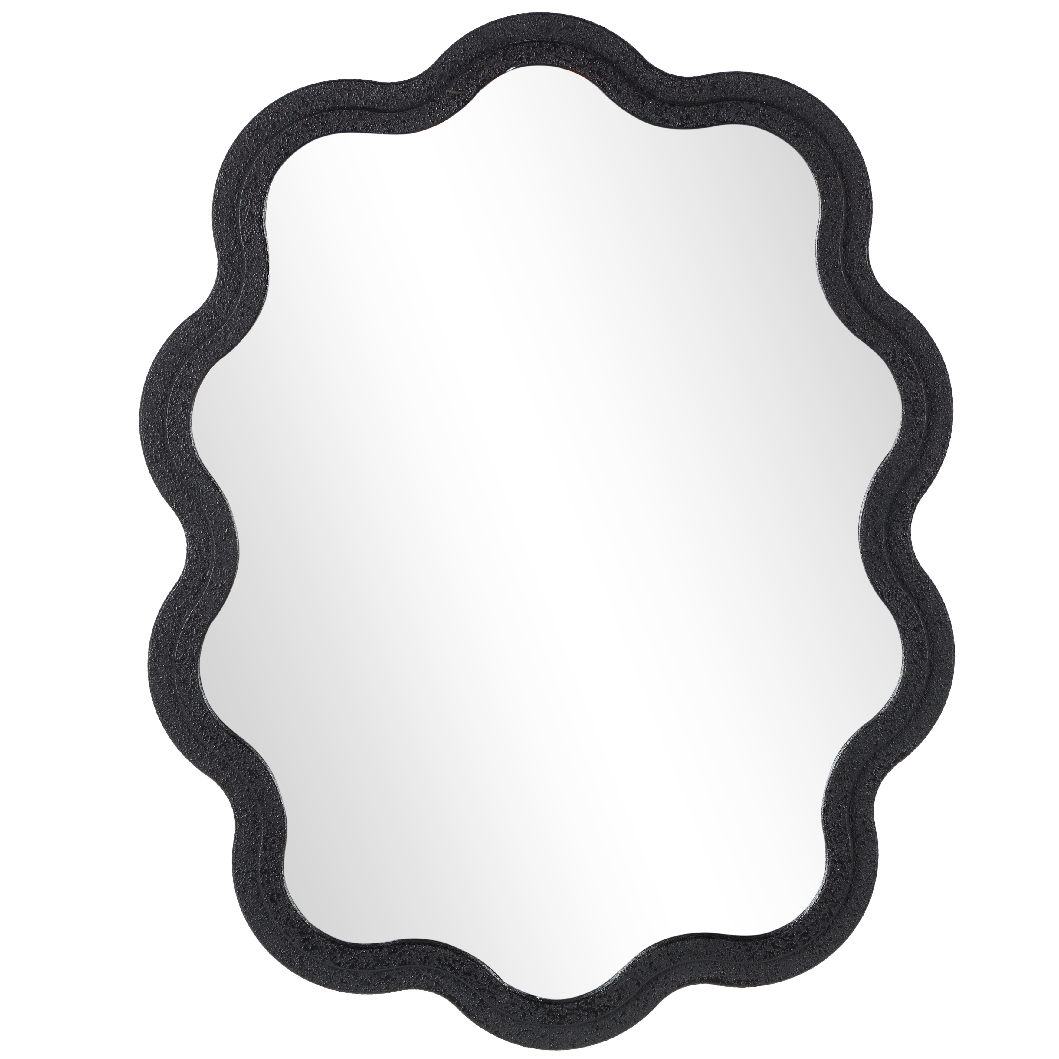 Wooden Handmade Wavy Wall Mirror with Dimensional Carved Frame - Black - Roche River Decor