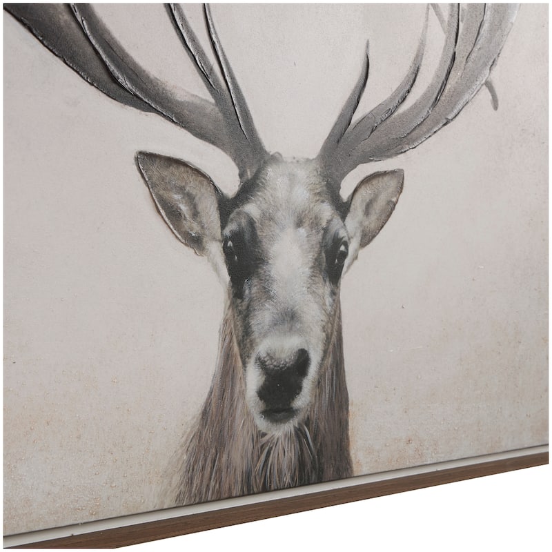 Canvas Deer Gazing Framed Wall Art with Wood Frame - Brown - Roche River Decor