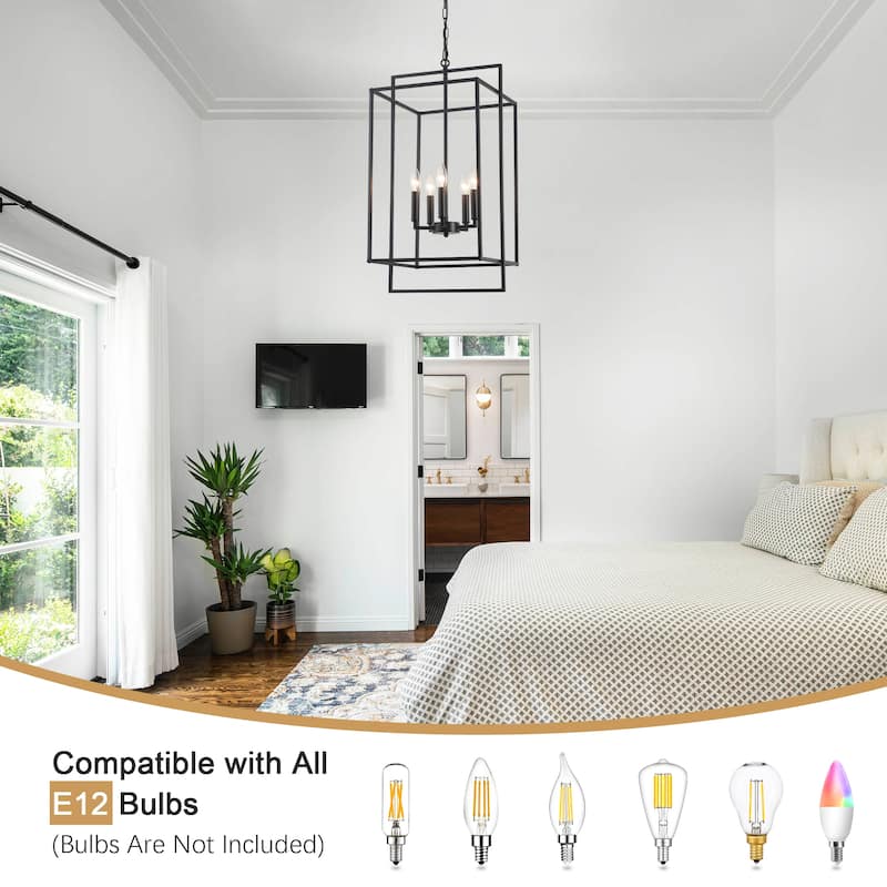 5-Light Candlestick Cage Hanging Linear Chandelier Lighting Island Chandelier for Kitchen Island