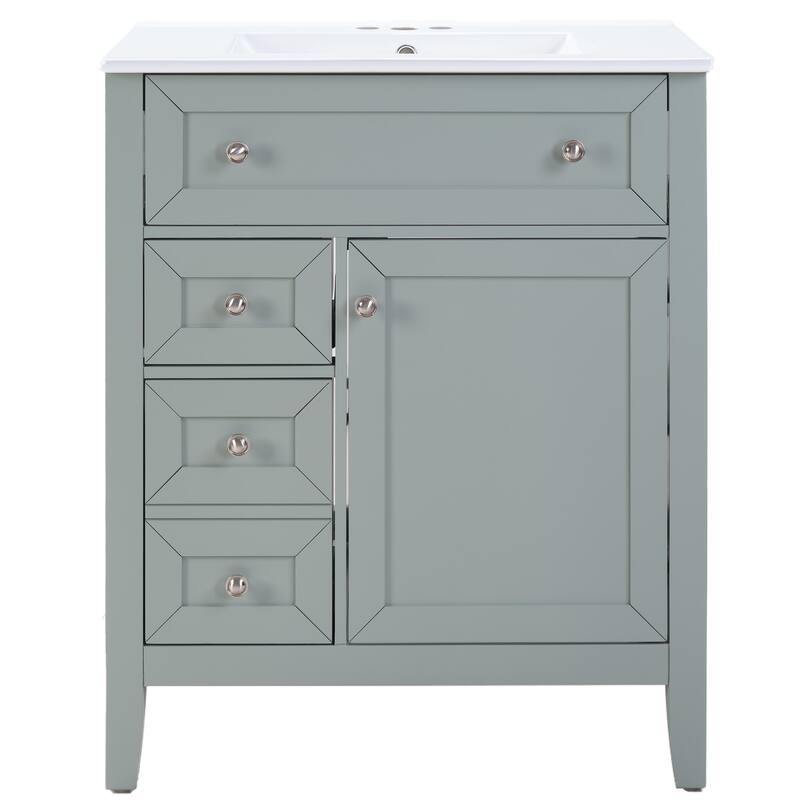 Solid Wood Bathroom Vanity with Ceramic Undermount Sink - 12" Soft-Close Drawer Slides, Flip Bin + Single Drawer