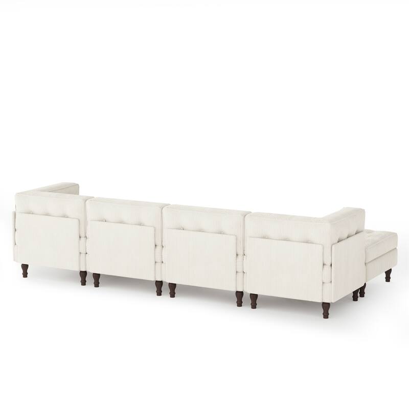 130"W Corduroy Upholstered Modular Sectional Sofa with Storage Ottoman