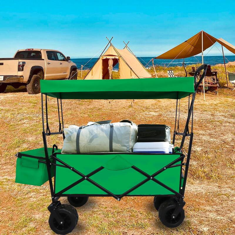 Outdoor Camping Kids Foldable Wagon,Portable Beach Trolley Cart with Removable Canopy