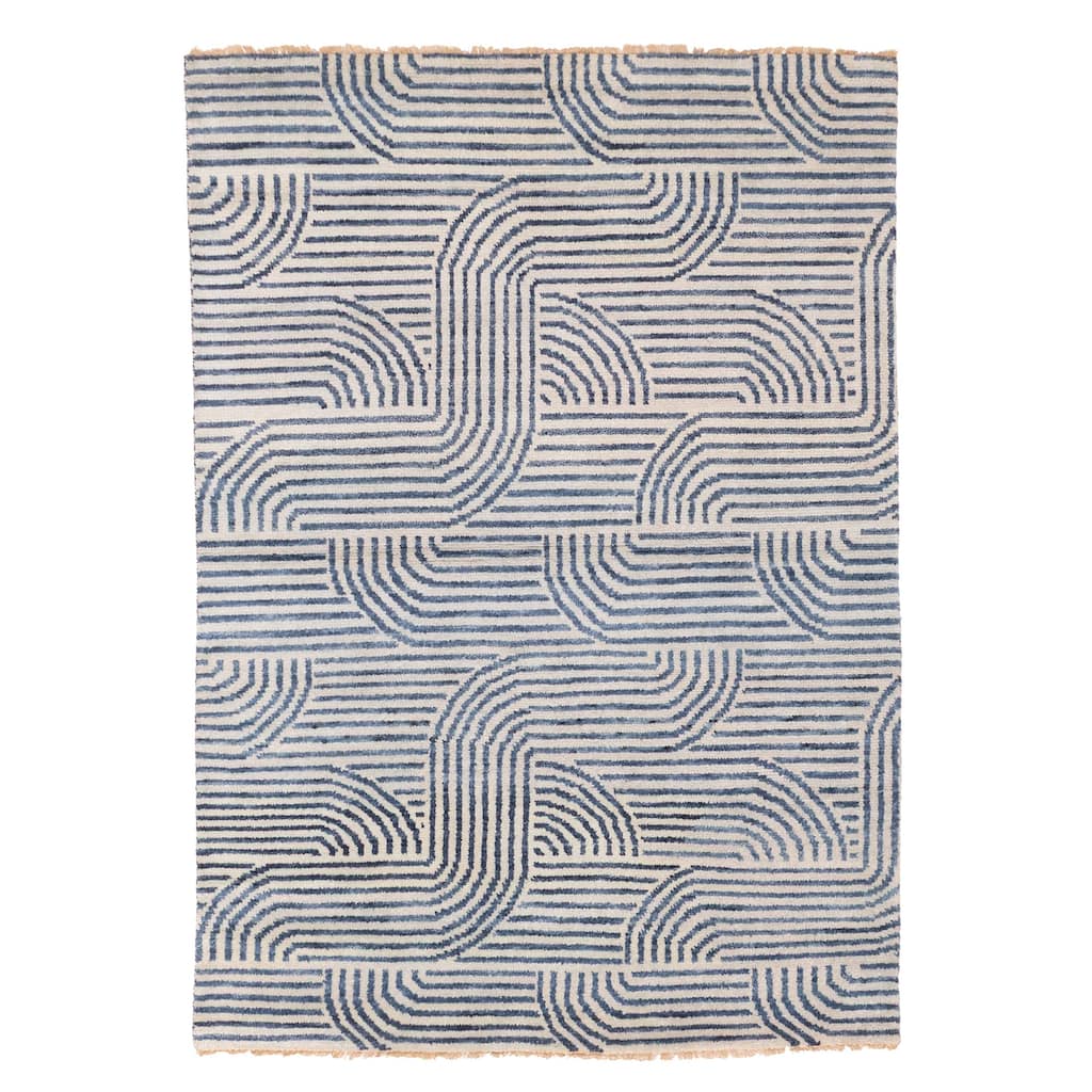 ECARPETGALLERY Hand-knotted Peshawar Ziegler Light Blue Wool Rug - 5'0 x 6'11